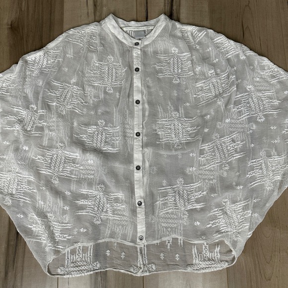 Twelfth Street by Cynthia Vincent 100% Silk Embroidered Batwing Blouse Sheer S - Picture 9 of 10